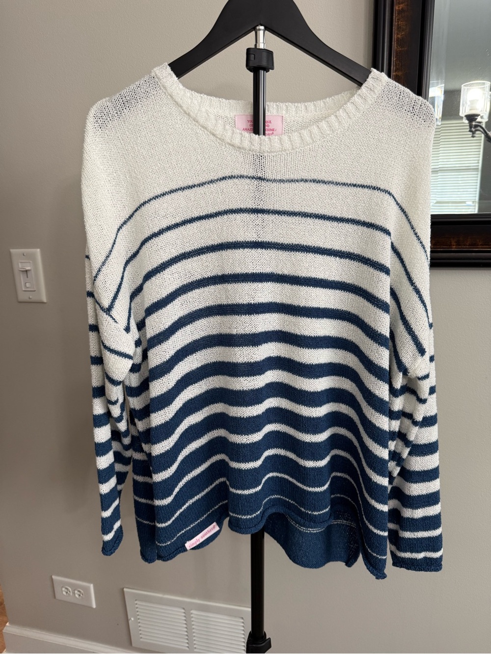Simply Southern Navy and White Striped Crewneck Sweater